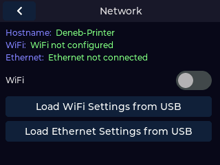 Network setup screen